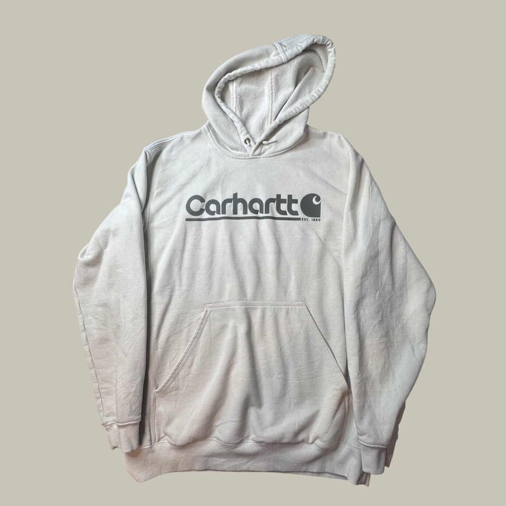 Carhartt Hoodie Mens L Rain Defender Loose Fit Cream TS6793-M Logo Sweatshirt